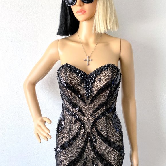 Black Beaded Evening Gown | Sexy Prom Dress | Cinderella Divine Dress | Size S - Picture 2 of 10